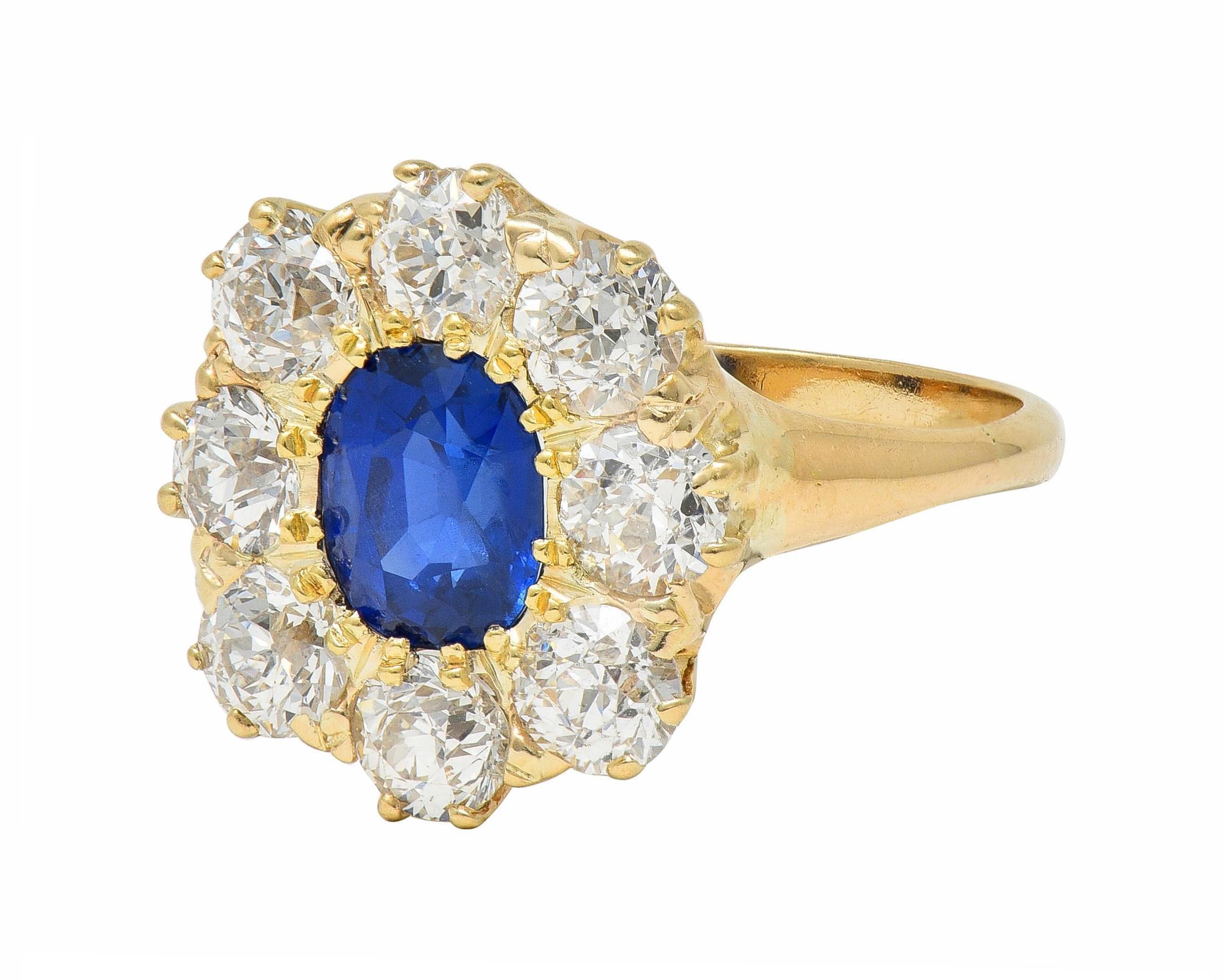 Bague victorienne en or 14 carats avec diamants et saphir de Birmanie de 3,20 carats, non chauffé, certifiée GIA en vente 1