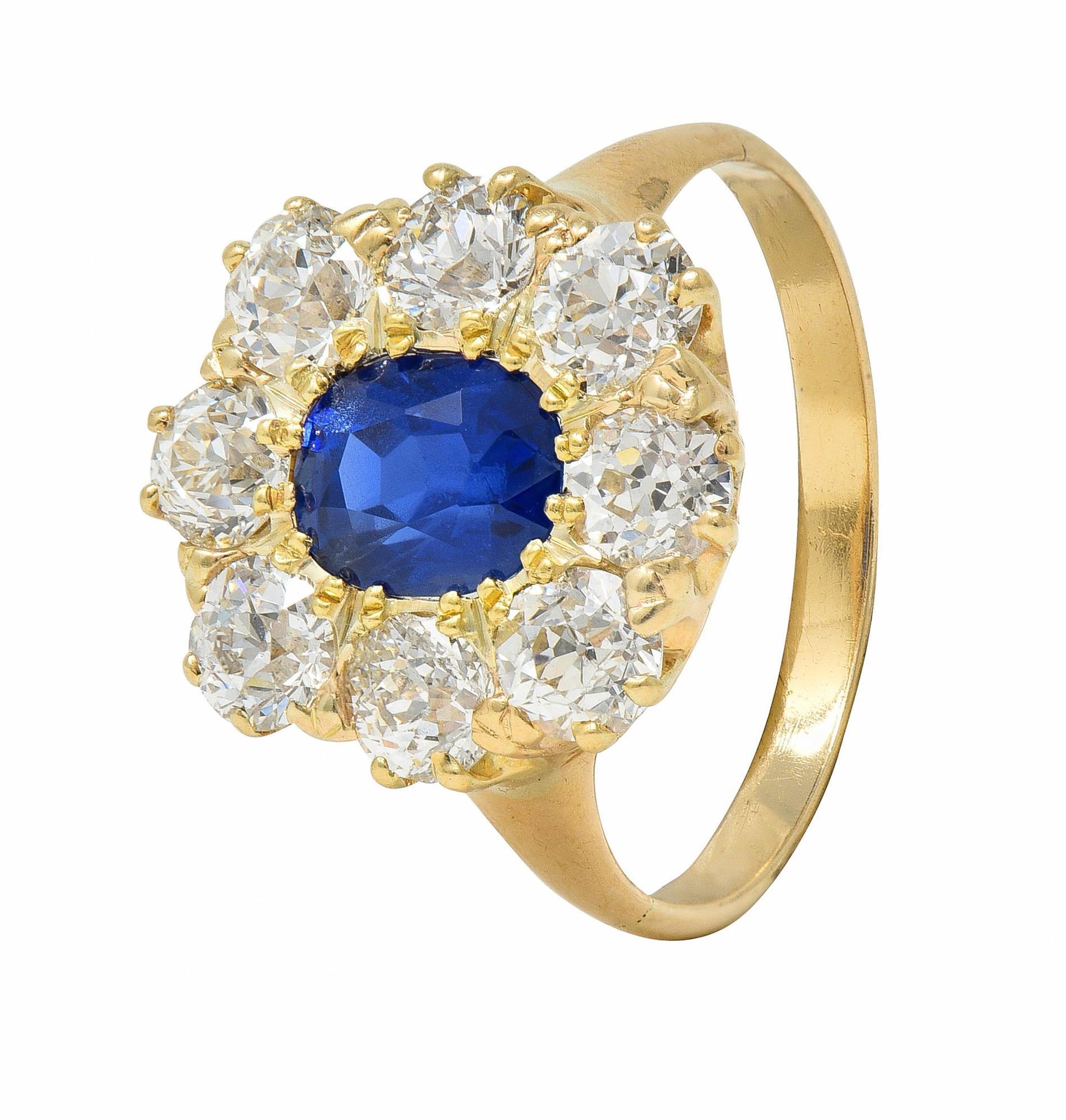 Bague victorienne en or 14 carats avec diamants et saphir de Birmanie de 3,20 carats, non chauffé, certifiée GIA en vente 2
