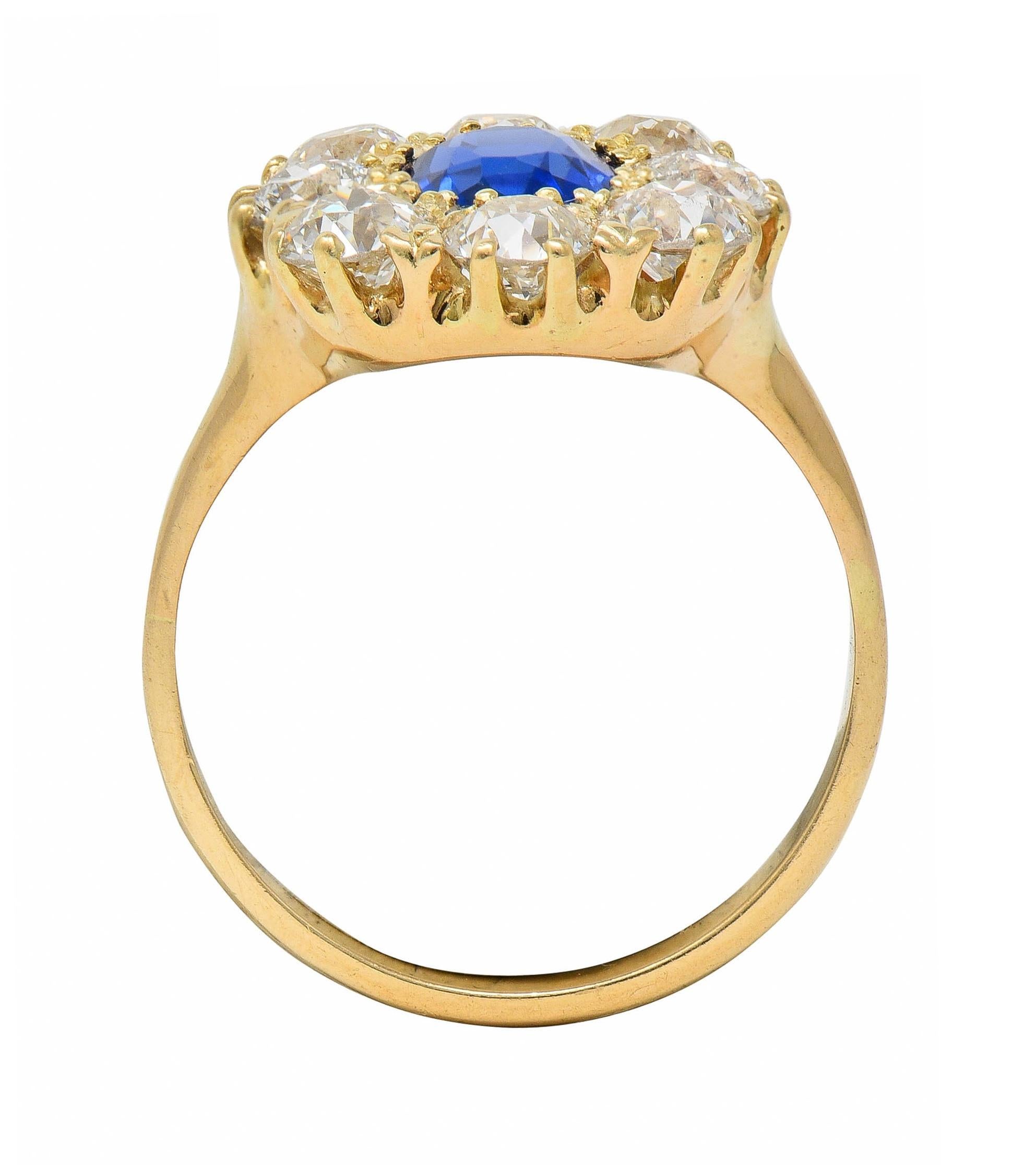 Bague victorienne en or 14 carats avec diamants et saphir de Birmanie de 3,20 carats, non chauffé, certifiée GIA en vente 3