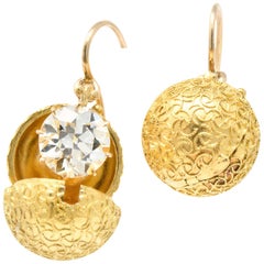 Antique Victorian 3.25 Carat Diamond 14+ Karat Gold Drop Earrings with Coach Covers