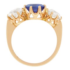 Victorian 3.26 Sapphire and Diamond Three Stone Ring c.1900s