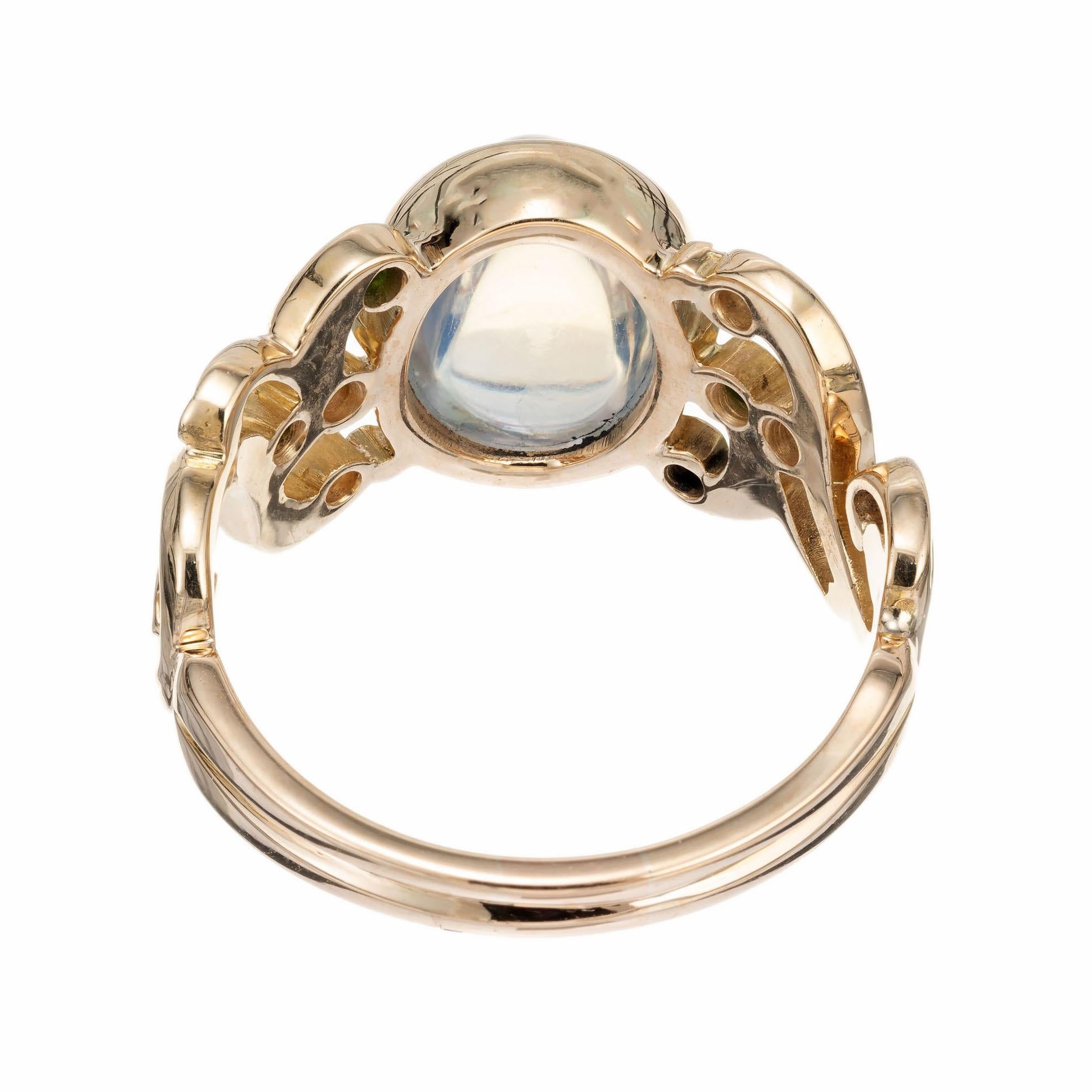 Women's Victorian 3.30 Carat Moonstone Garnet Diamond Yellow Gold Ring