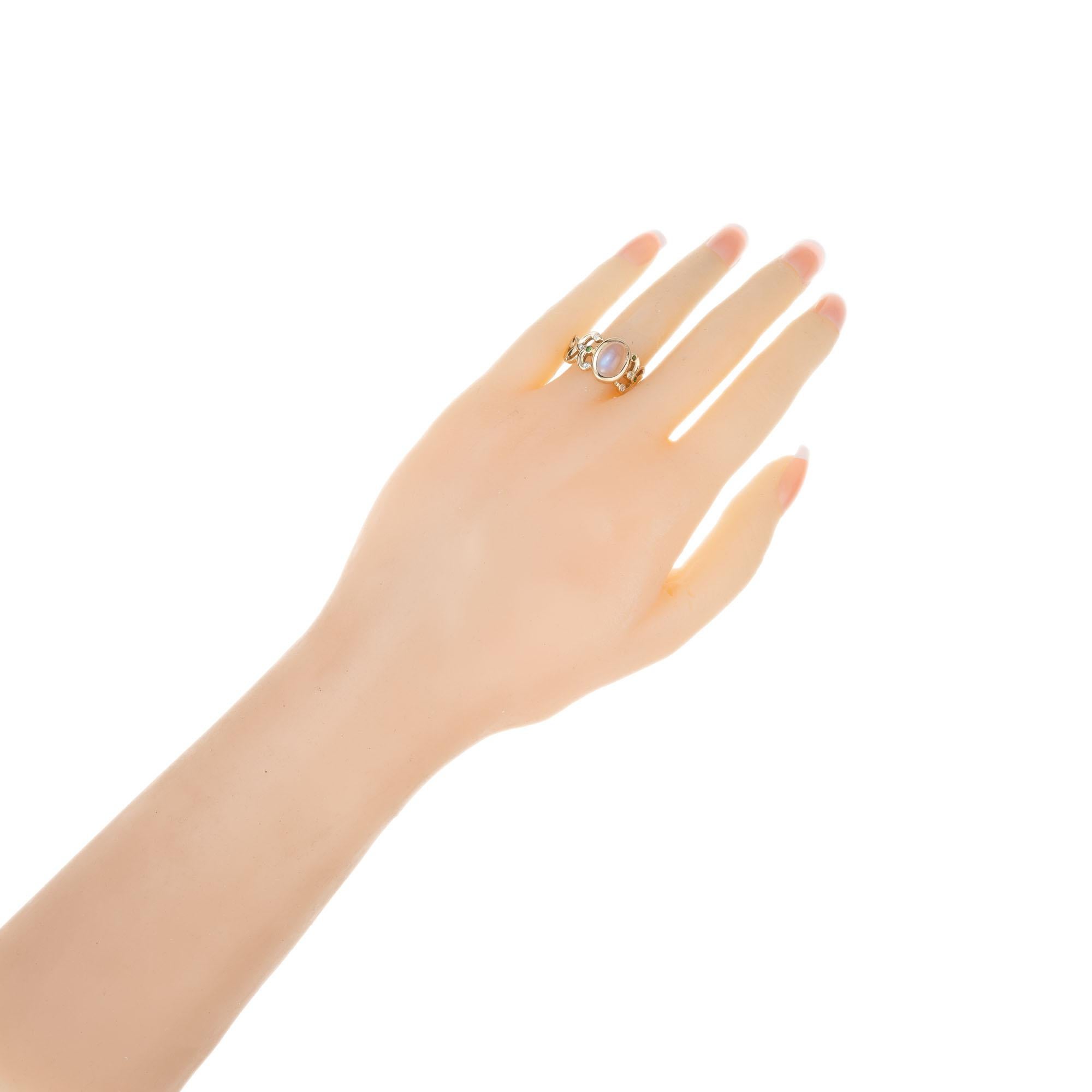 Victorian 3.30 Carat Moonstone Garnet Diamond Yellow Gold Ring 1