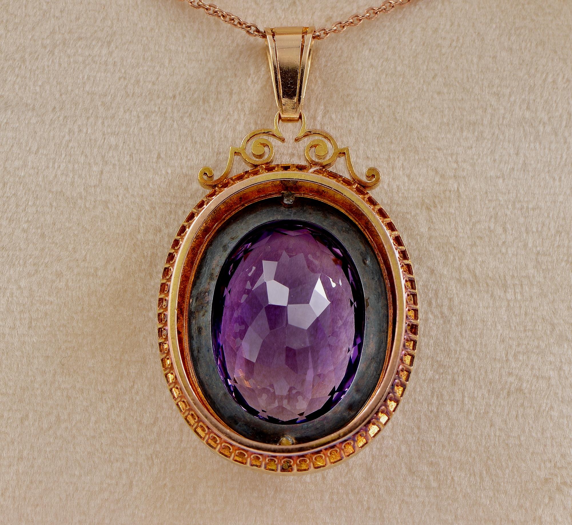 Victorian 33.00 Ct Natural Amethyst Micro Pearl 18 Kt Silver Large Pendant For Sale 2