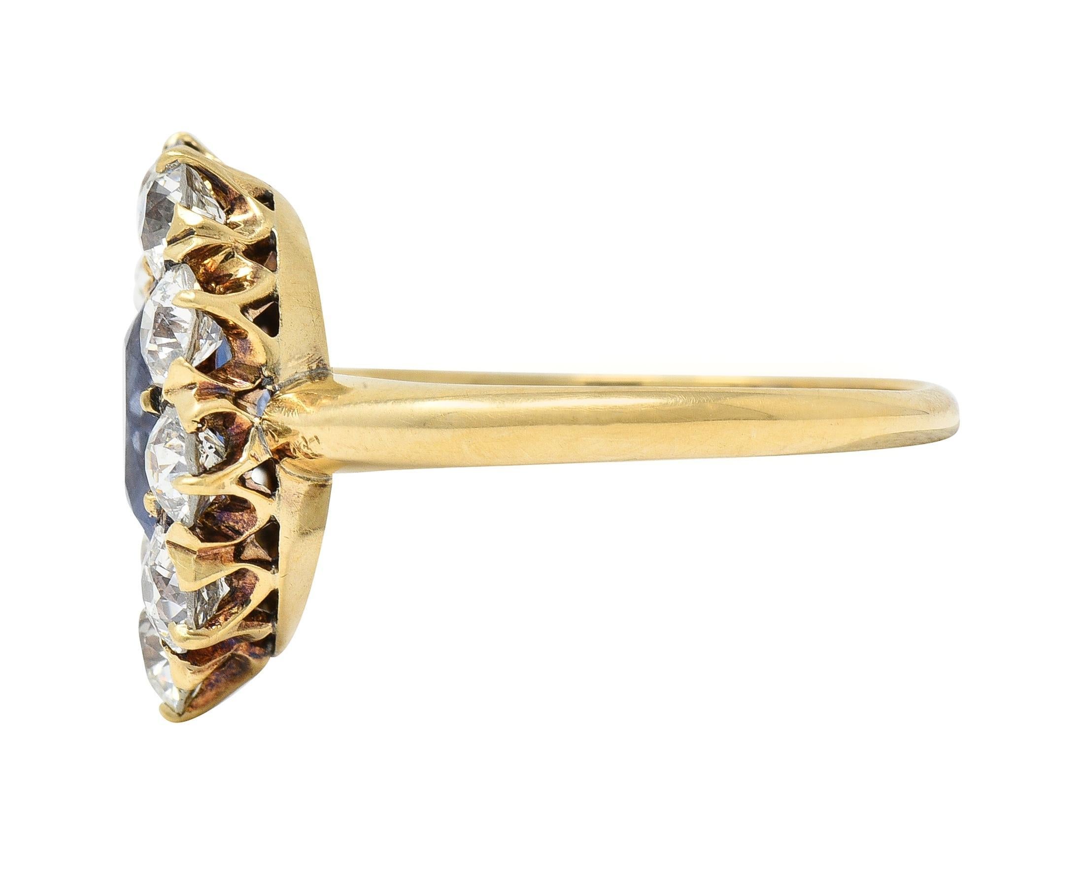 Women's or Men's Victorian 3.31 CTW No Heat Ceylon Sapphire Diamond 14 Karat Gold Halo Ring GIA