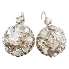 Victorian 3.38 Carat Diamond Cluster Platinum-Topped 14 Karat Gold Earrings