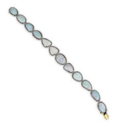 Viktorianisch 33.9 Cttw. Doublet Blauer Opal und Diamant-Gliederarmband