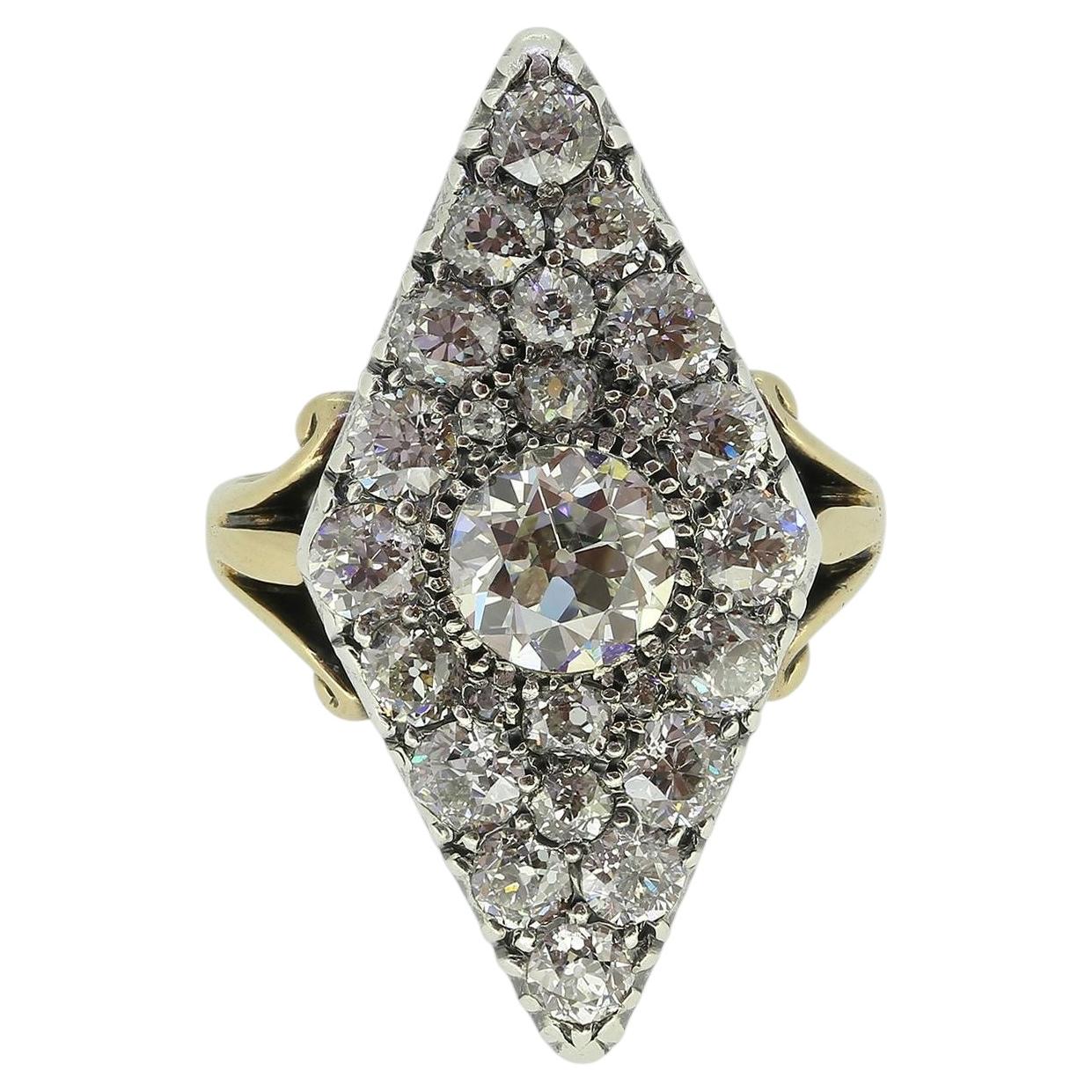 Victorian 3.40 Carat Diamond Navette Ring For Sale