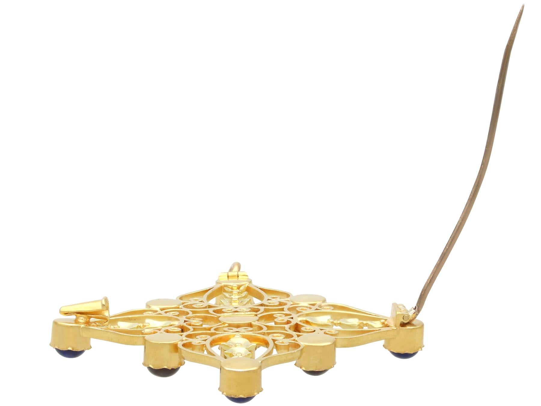 Ciondolo vittoriano in oro giallo 18k con granato da 3,40 carati e perla di sodalite da 4,00 carati in vendita 5