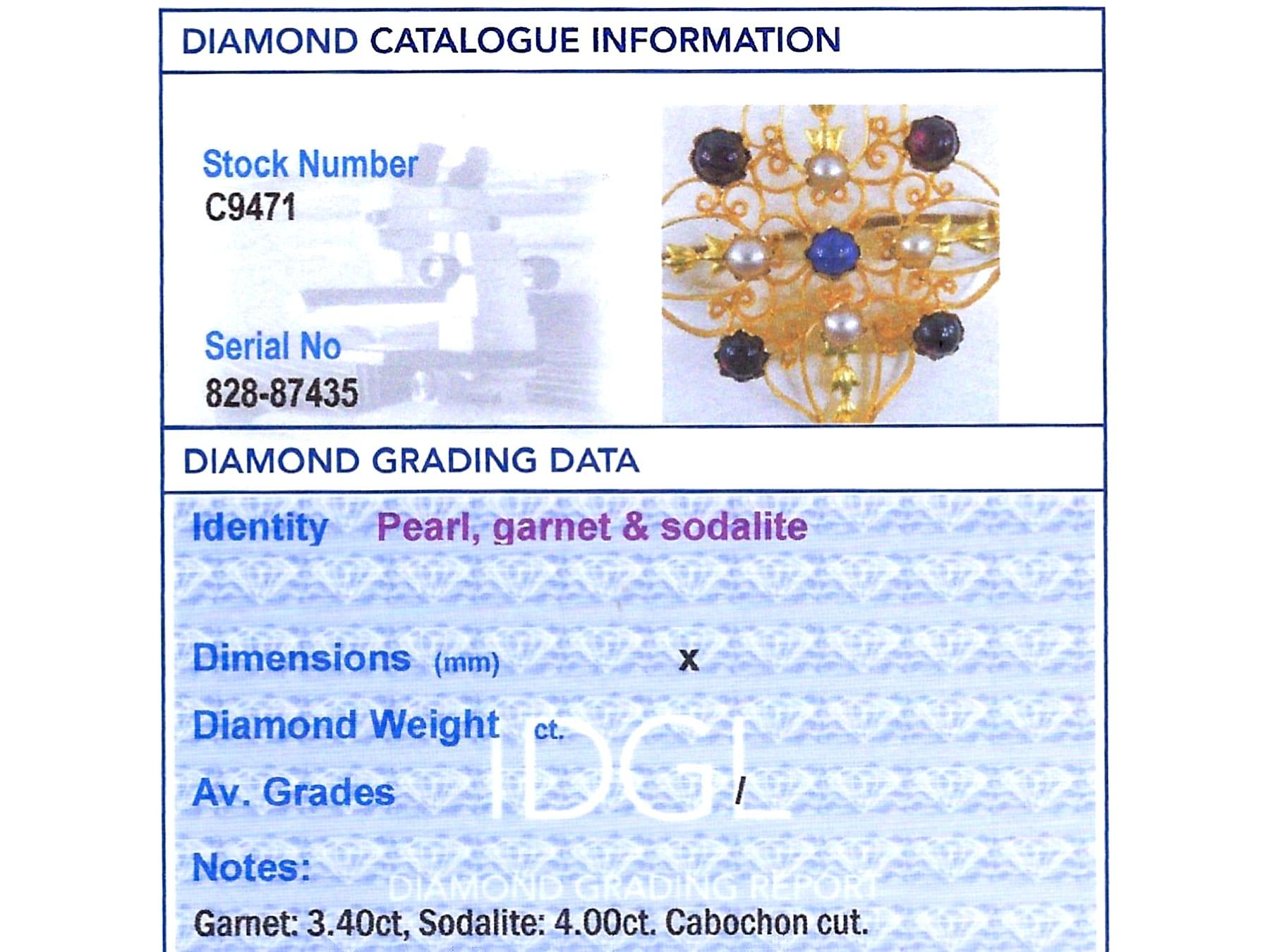 Ciondolo vittoriano in oro giallo 18k con granato da 3,40 carati e perla di sodalite da 4,00 carati in vendita 9