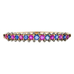 Victorian 3.40 Carats Sapphire Ruby Diamond 18 Karat Two-Tone Bangle Bracelet