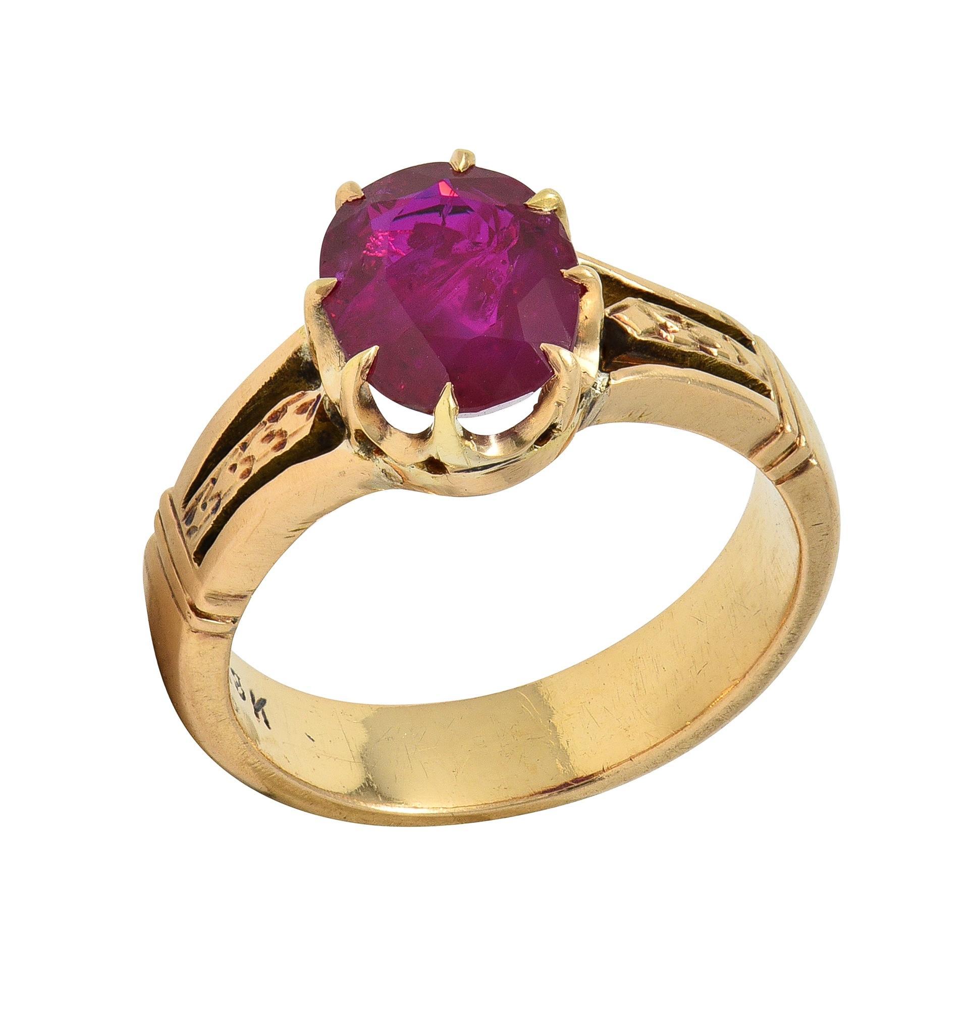 Viktorianische 3,47 CTW keine Hitze Burma Rubin 18K Gold antike Krone Solitär Ring AGL 5