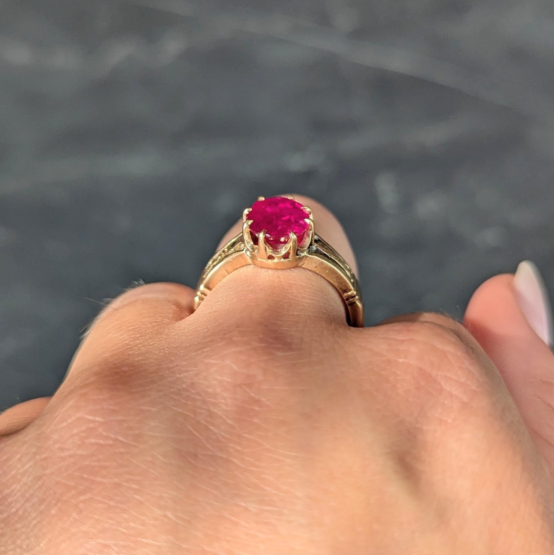 Viktorianische 3,47 CTW keine Hitze Burma Rubin 18K Gold antike Krone Solitär Ring AGL 6