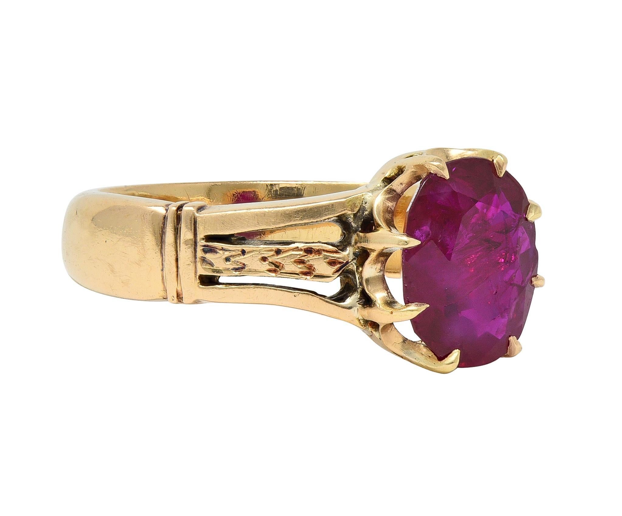 Viktorianische 3,47 CTW keine Hitze Burma Rubin 18K Gold antike Krone Solitär Ring AGL (Ovalschliff)