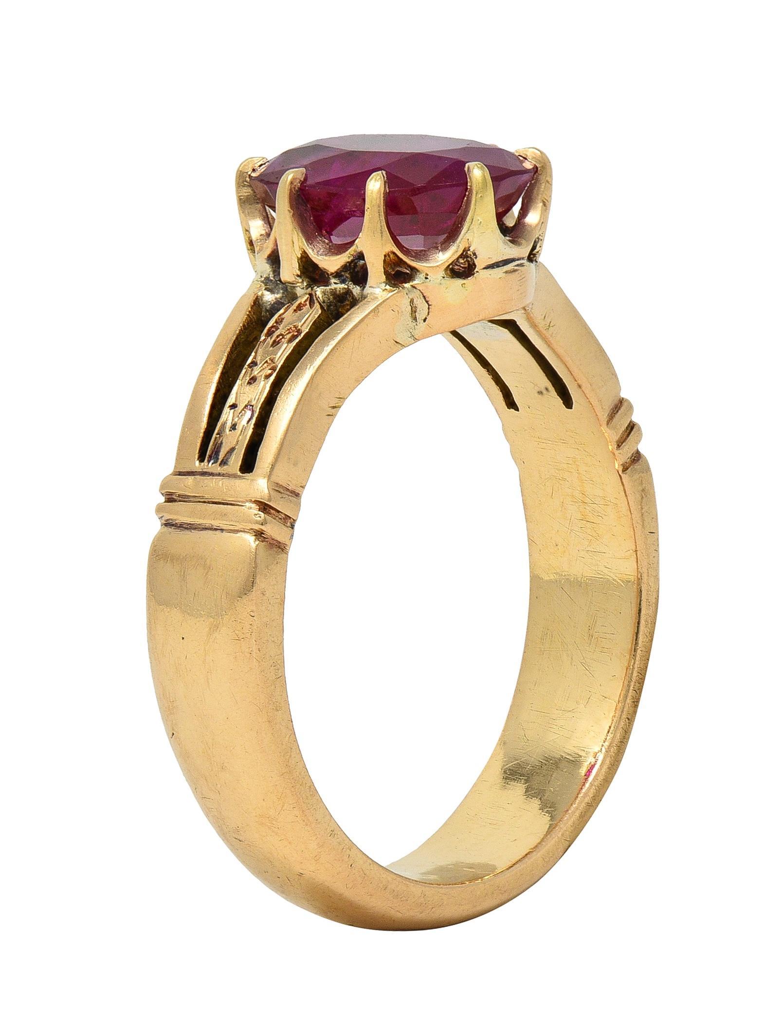 Viktorianische 3,47 CTW keine Hitze Burma Rubin 18K Gold antike Krone Solitär Ring AGL im Zustand „Hervorragend“ in Philadelphia, PA