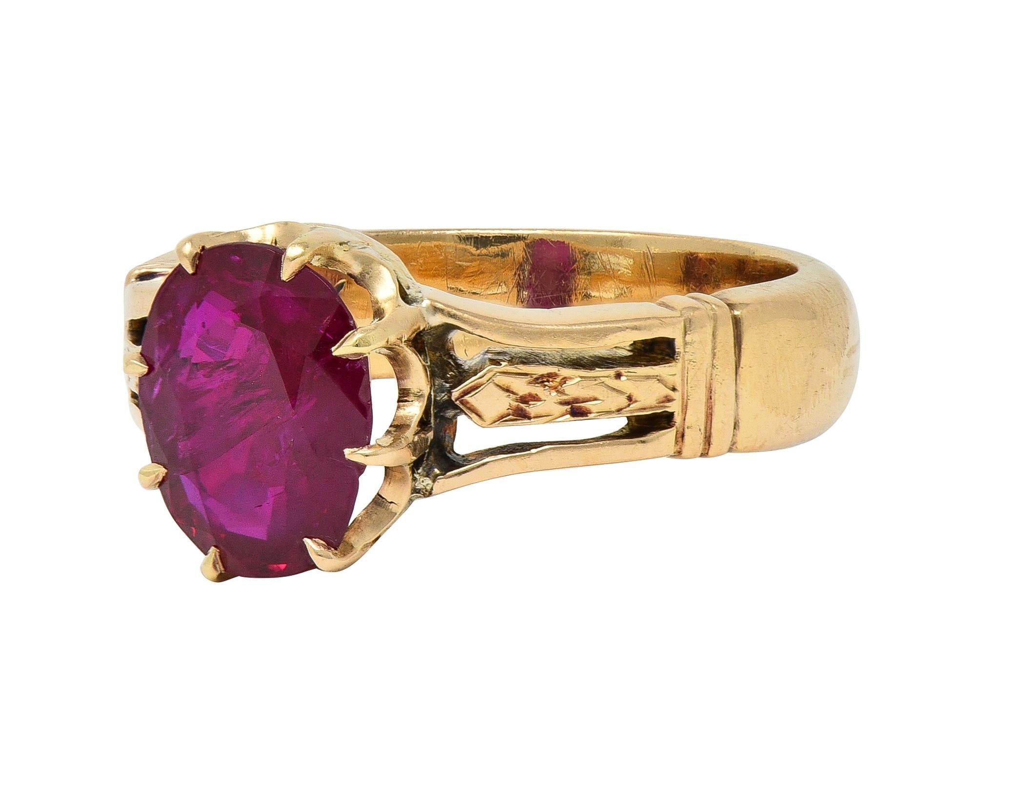 Viktorianische 3,47 CTW keine Hitze Burma Rubin 18K Gold antike Krone Solitär Ring AGL 2