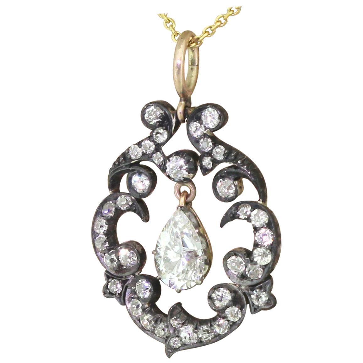 Victorian 3.48 Carat Old Cut Diamond Pear Drop Pendant For Sale