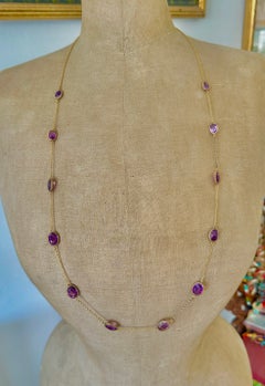 Victorian 35 Carat Amethyst Station Sautoir Necklace 36 Inches Gold By The Yard