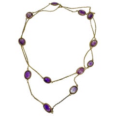 Victorian 35 Carat Amethyst Station Sautoir Necklace 36 Inches Gold By The Yard