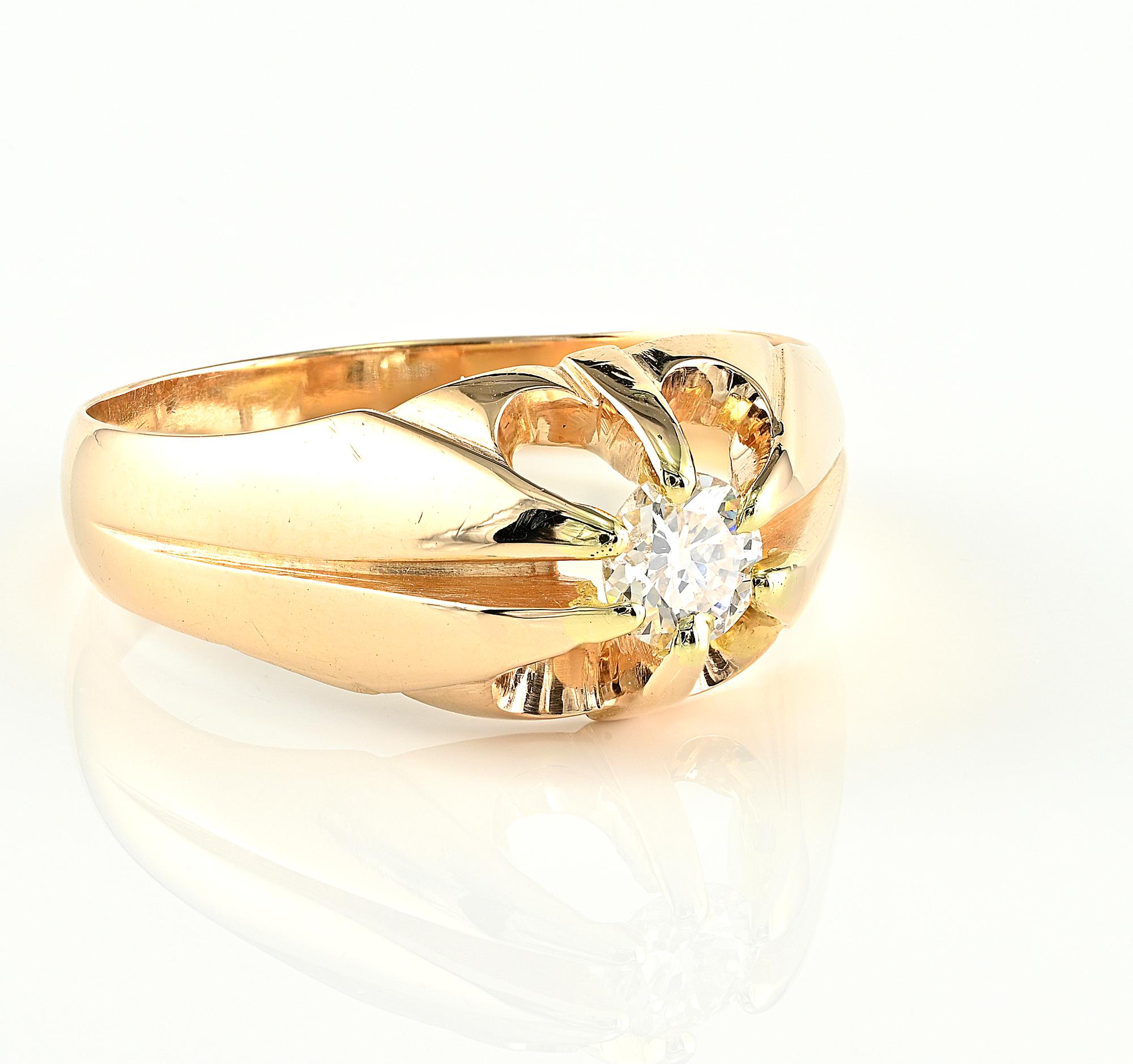 Old European Cut Victorian .35 Ct Diamond Solitaire Gent Ring For Sale