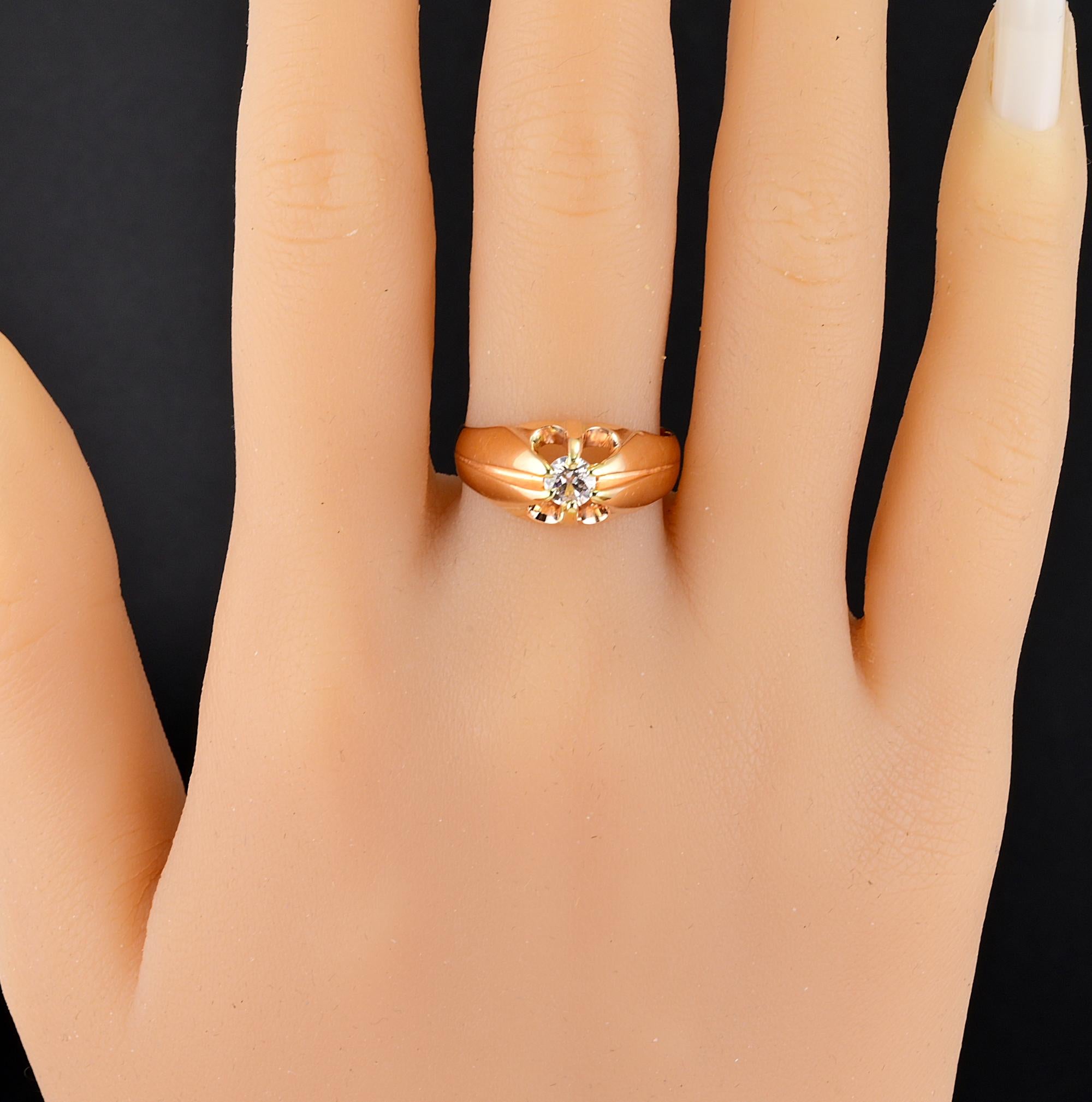 Victorian .35 Ct Diamond Solitaire Gent Ring For Sale 3