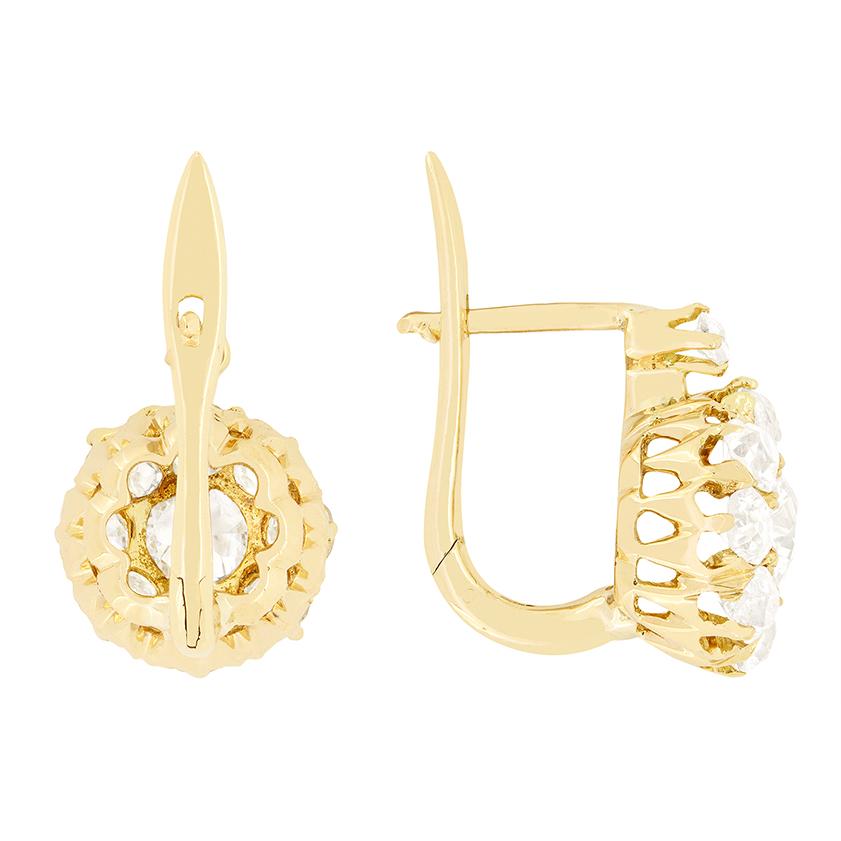 Victorian 3.50ct Diamond Cluster Earrings, c.1880s In Good Condition For Sale In London, GB