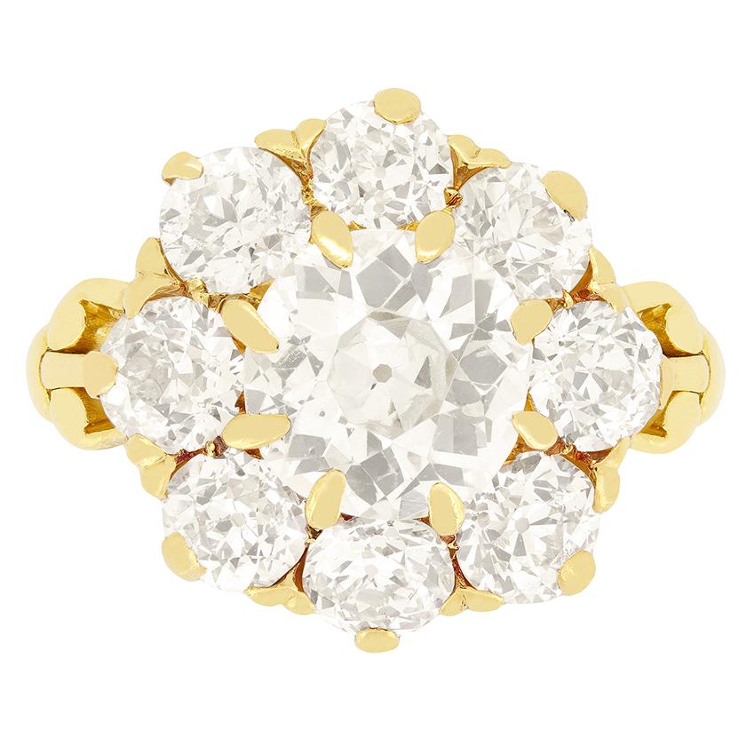 Bague victorienne en forme de grappe de diamants de 3,50 ct, c.I.C.