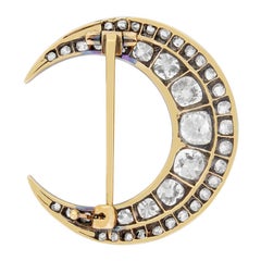 Victorian 3.50ct Diamond Crescent Moon Brooch, c.1850s