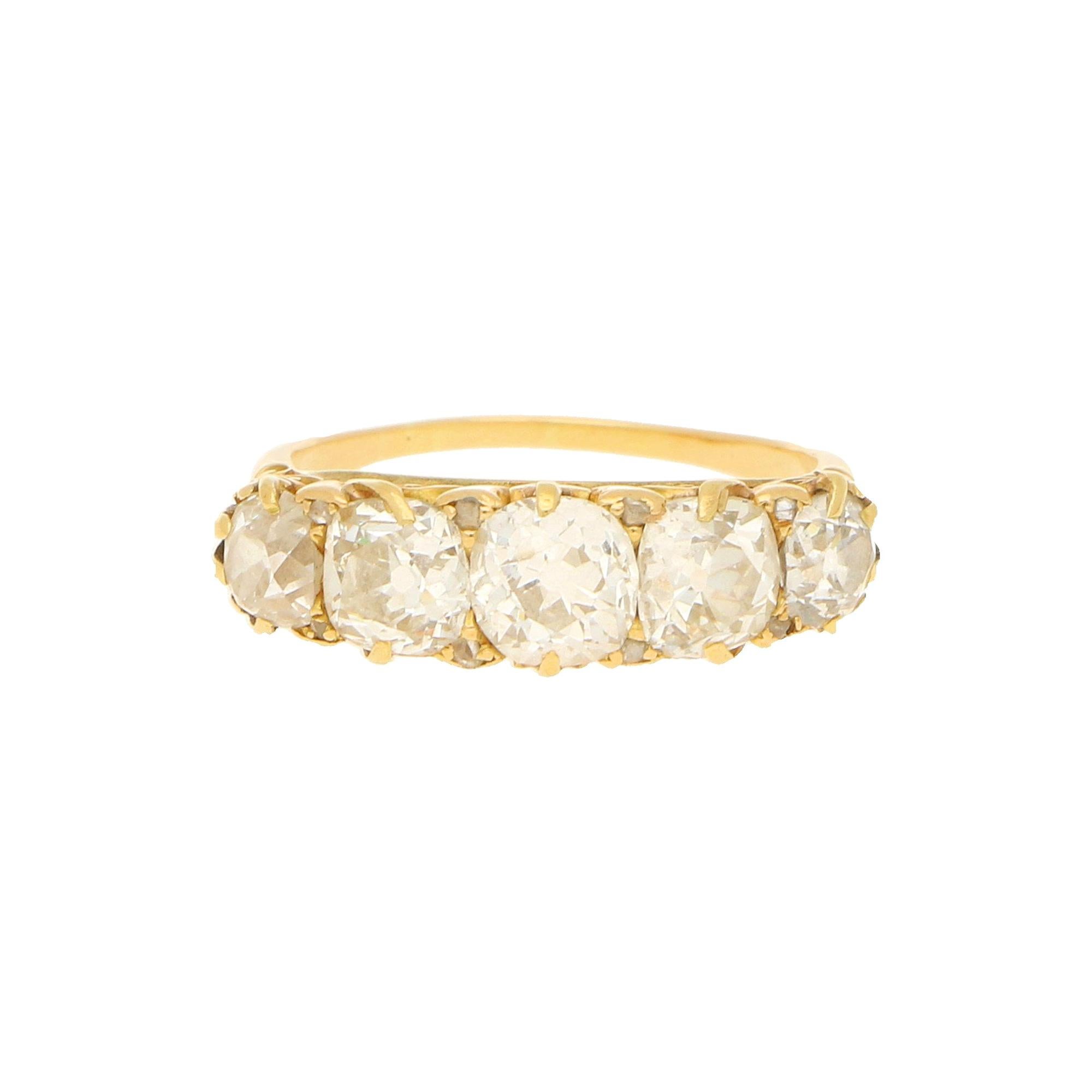 Victorian Old Cut Diamond Five-Stone Engagement Ring in 18k Yellow Gold 