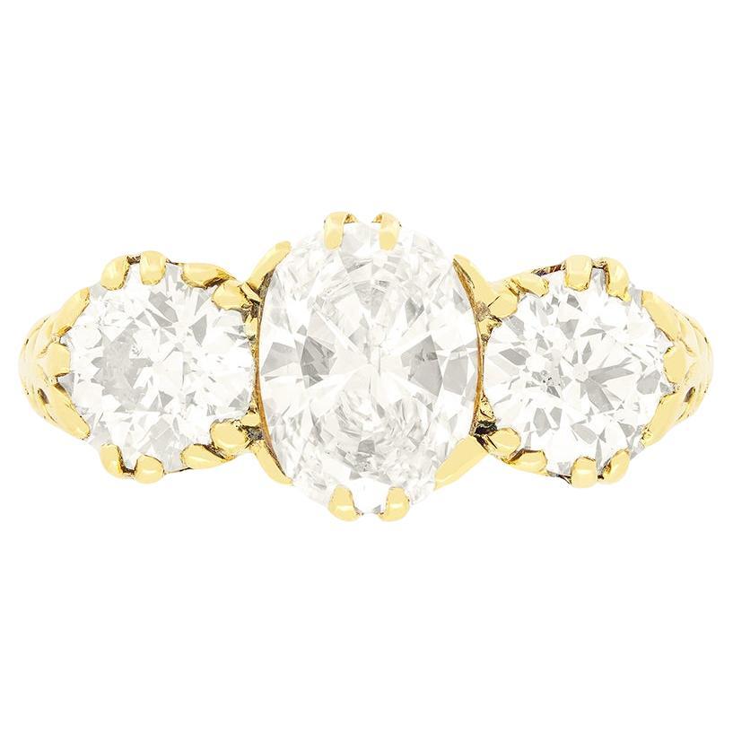 Victorian 3.50ct Diamond Three Stone Carved Head Ring, c.1880s