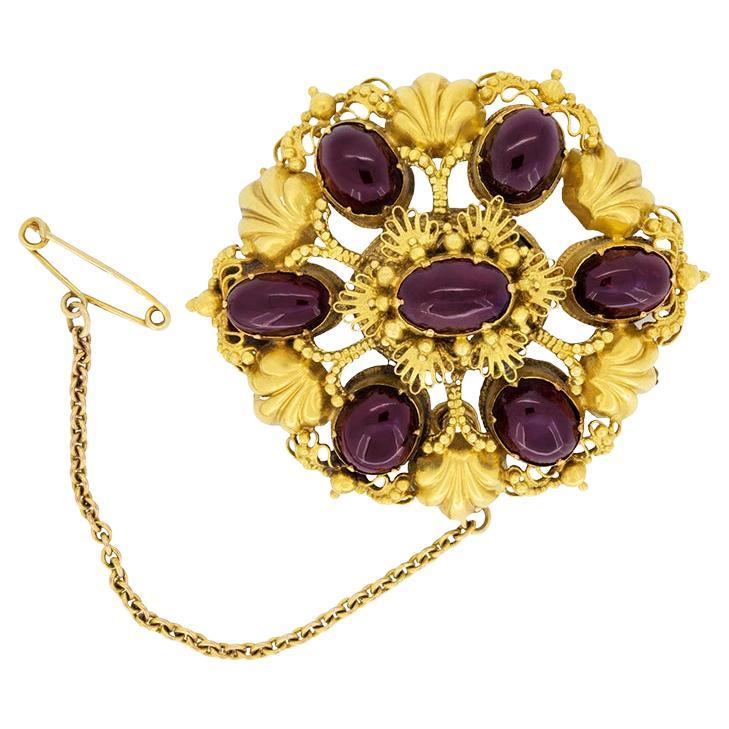 Broche victoriano de granate de 3,50 ct, c.1880