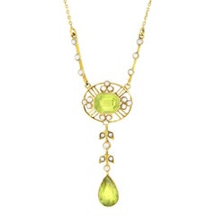 Victorian 3.50ct Peridot and Pearl Necklace, c.1880s