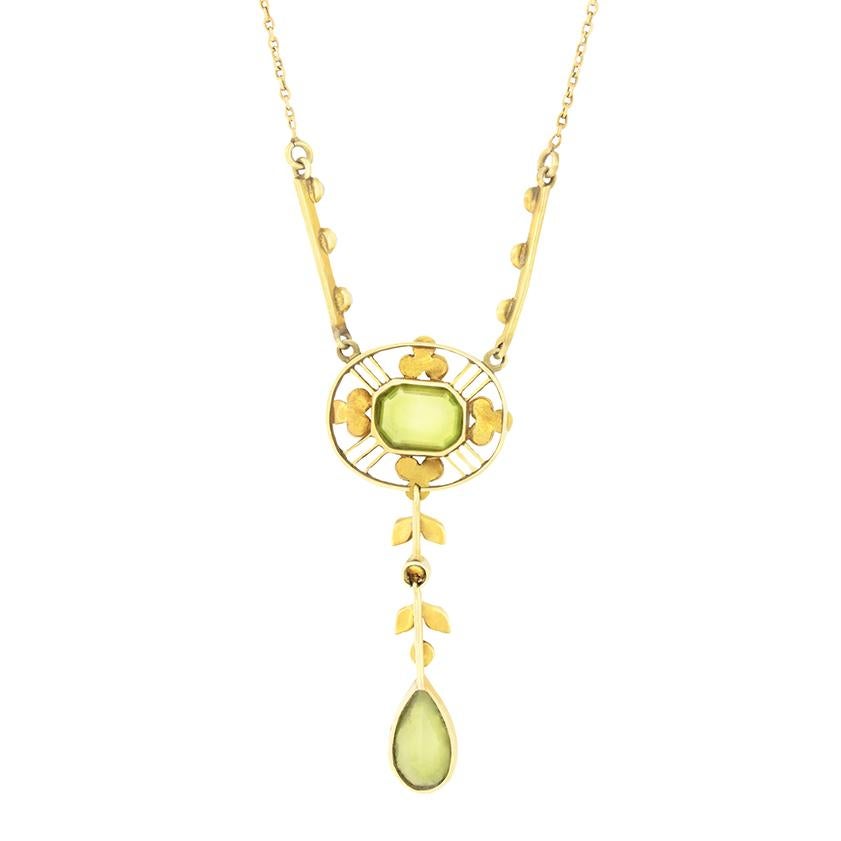 Viktorianische 3,50ct Peridot und Perlenkette, um 1880 (Tropfenschliff) im Angebot