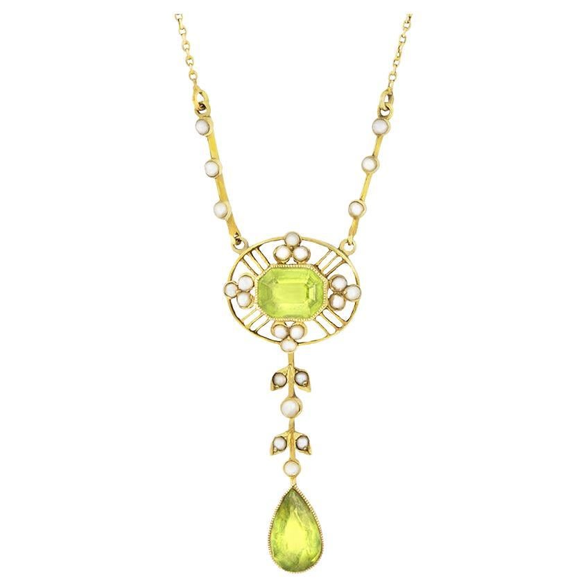 Victorian 3.50ct Peridot and Pearl Necklace, c.1880s