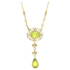Viktorianische 3,50ct Peridot und Perlenkette, um 1880