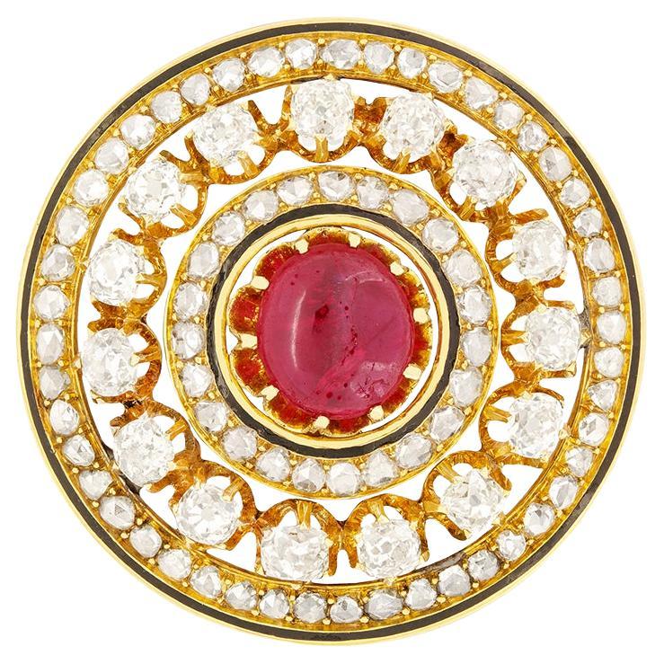 Victorian 3.50ct Synthetic Ruby and Diamond Brooch, c.1880s