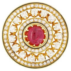 Victorian 3.50ct Synthetic Ruby and Diamond Brooch, c.1880s