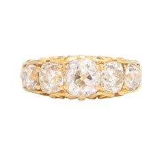Antique Victorian 3.52 Carat Cushion Cut Diamond 5-Stone Ring