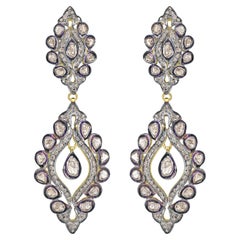 Victorian 3.54 Cttw. Diamond Floral Dangle Earrings in 18k/925