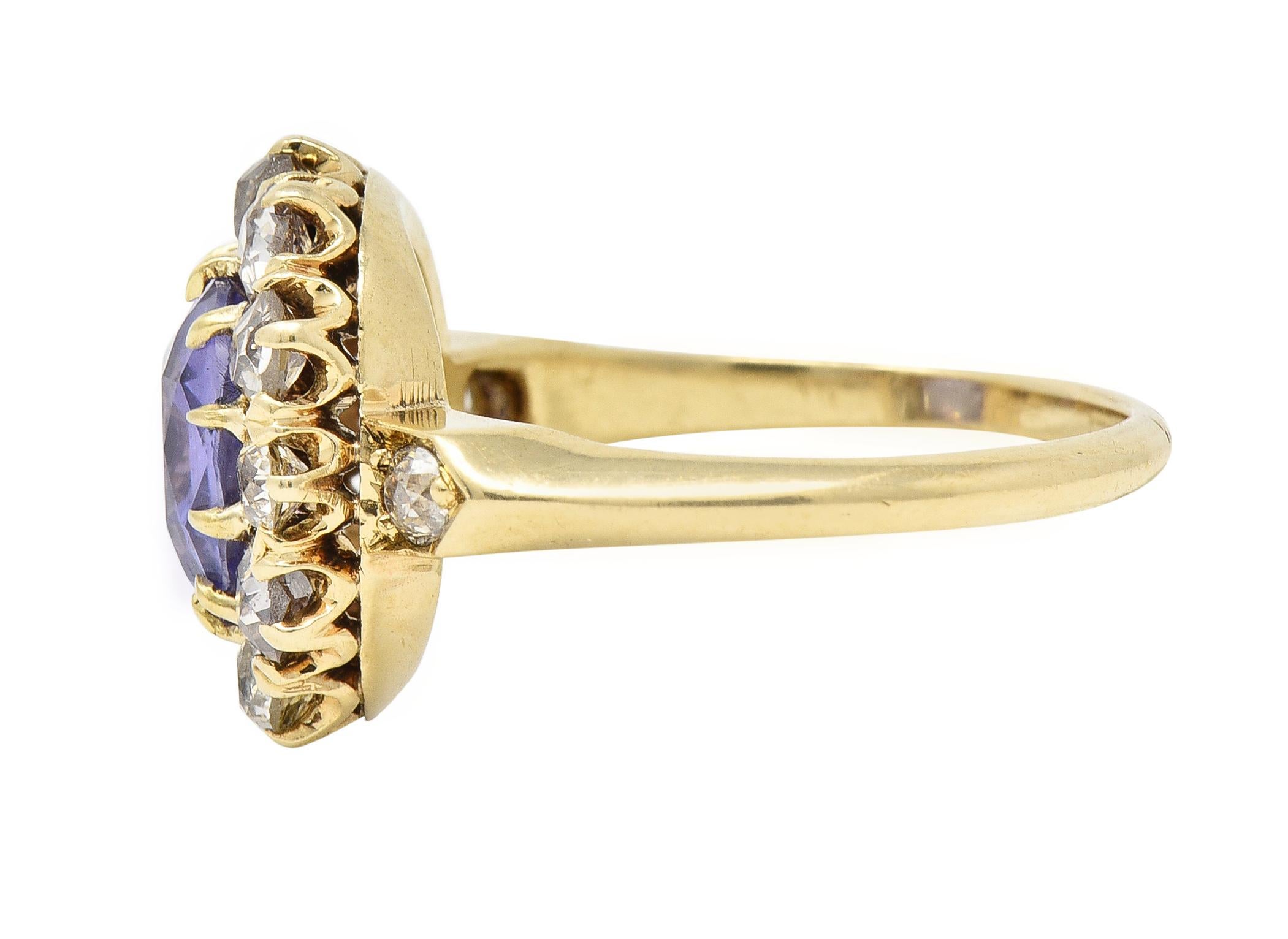 Women's or Men's Victorian 3.56 CTW No Heat Purple Sapphire Diamond 18 Karat Gold Ring GIA