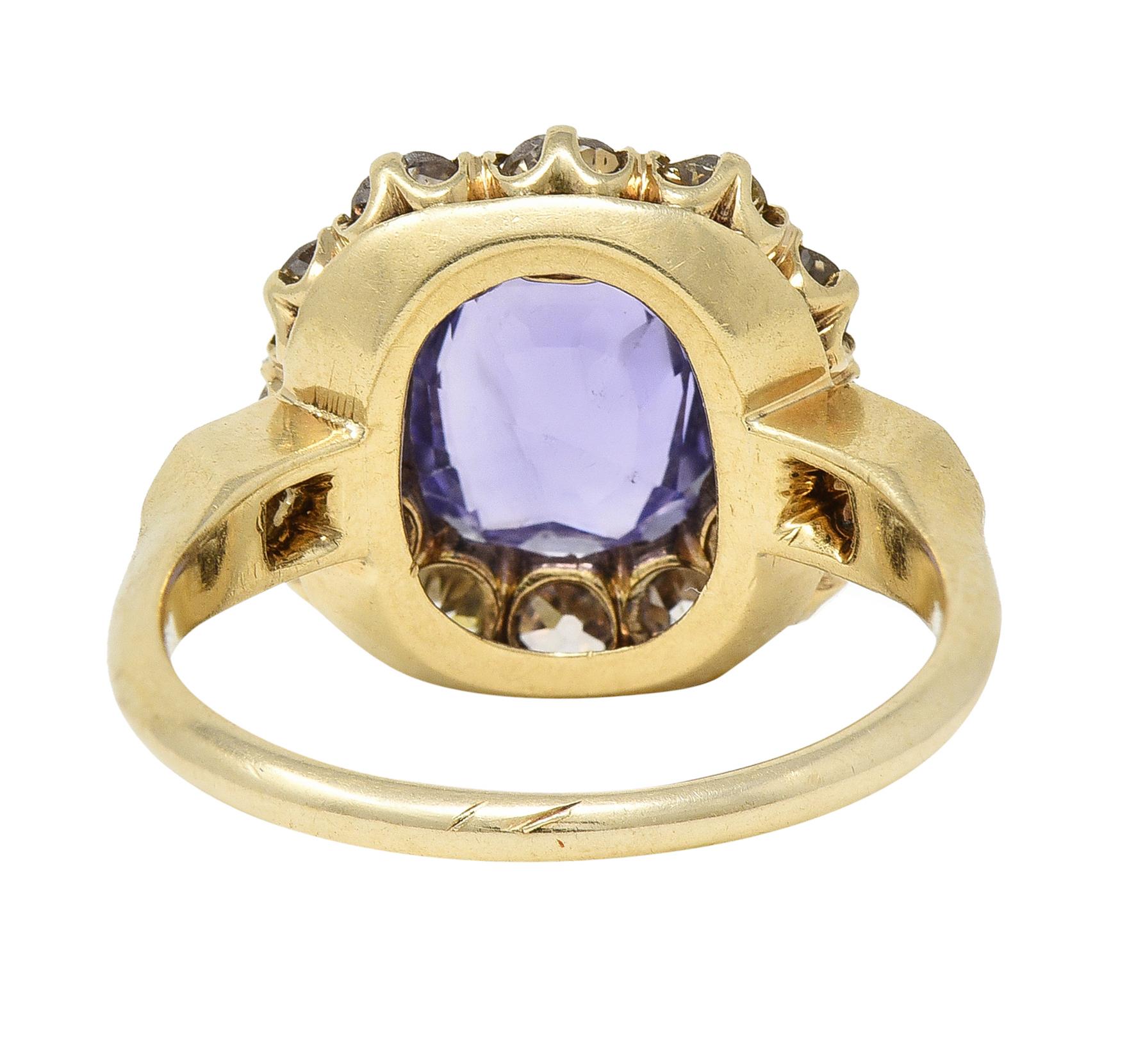 Victorian 3.56 CTW No Heat Purple Sapphire Diamond 18 Karat Gold Ring GIA 1