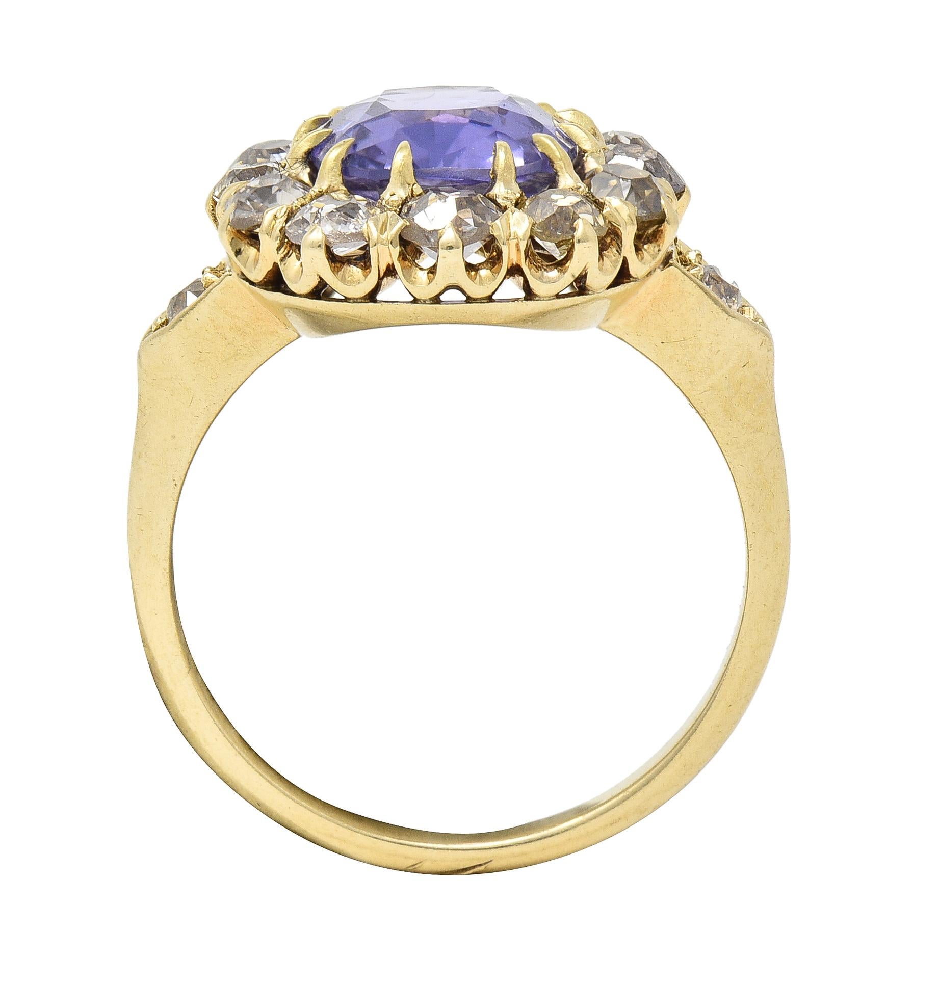 Victorian 3.56 CTW No Heat Purple Sapphire Diamond 18 Karat Gold Ring GIA 2