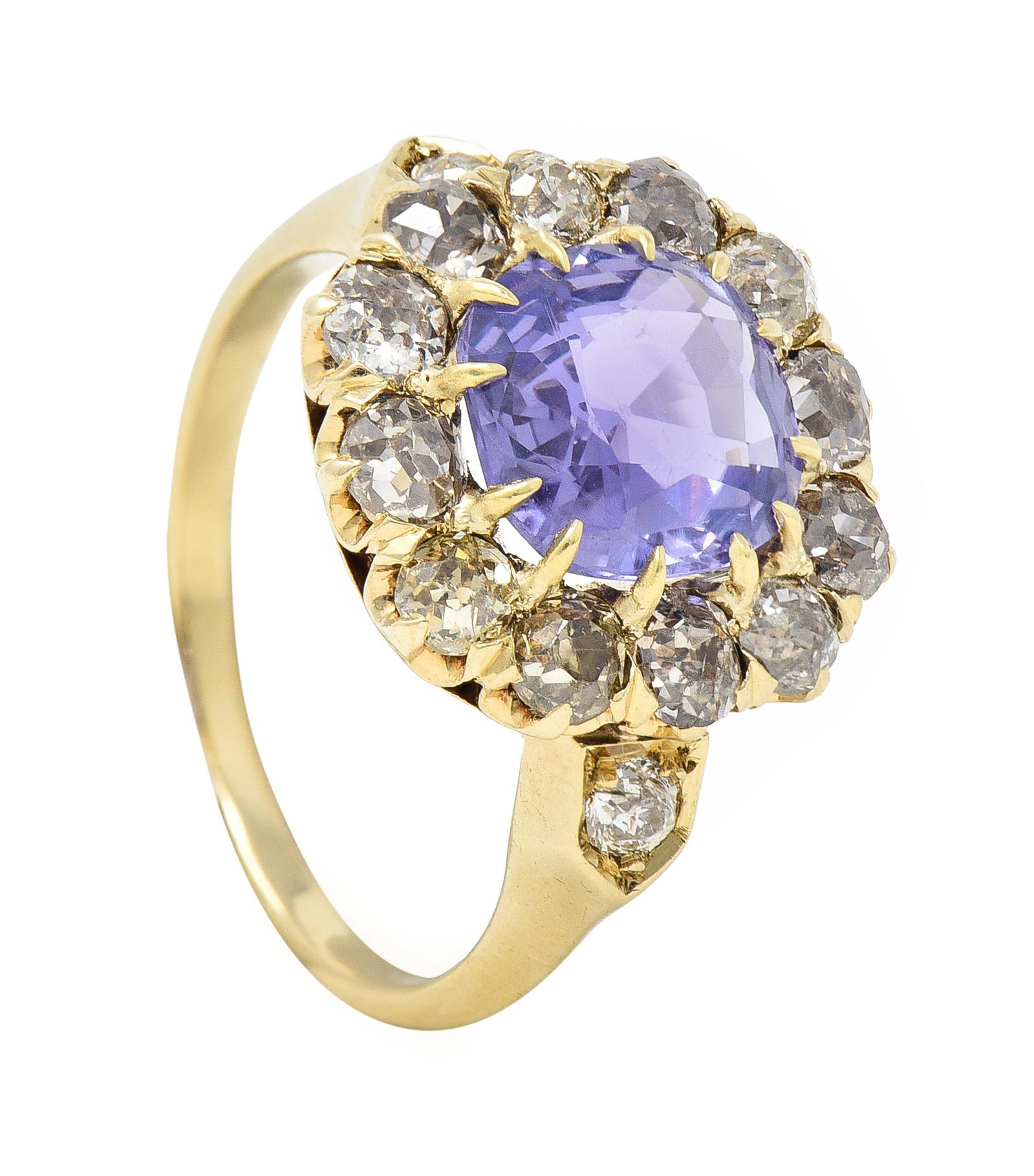 Victorian 3.56 CTW No Heat Purple Sapphire Diamond 18 Karat Gold Ring GIA 4