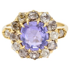 Antique Victorian 3.56 CTW No Heat Purple Sapphire Diamond 18 Karat Gold Ring GIA