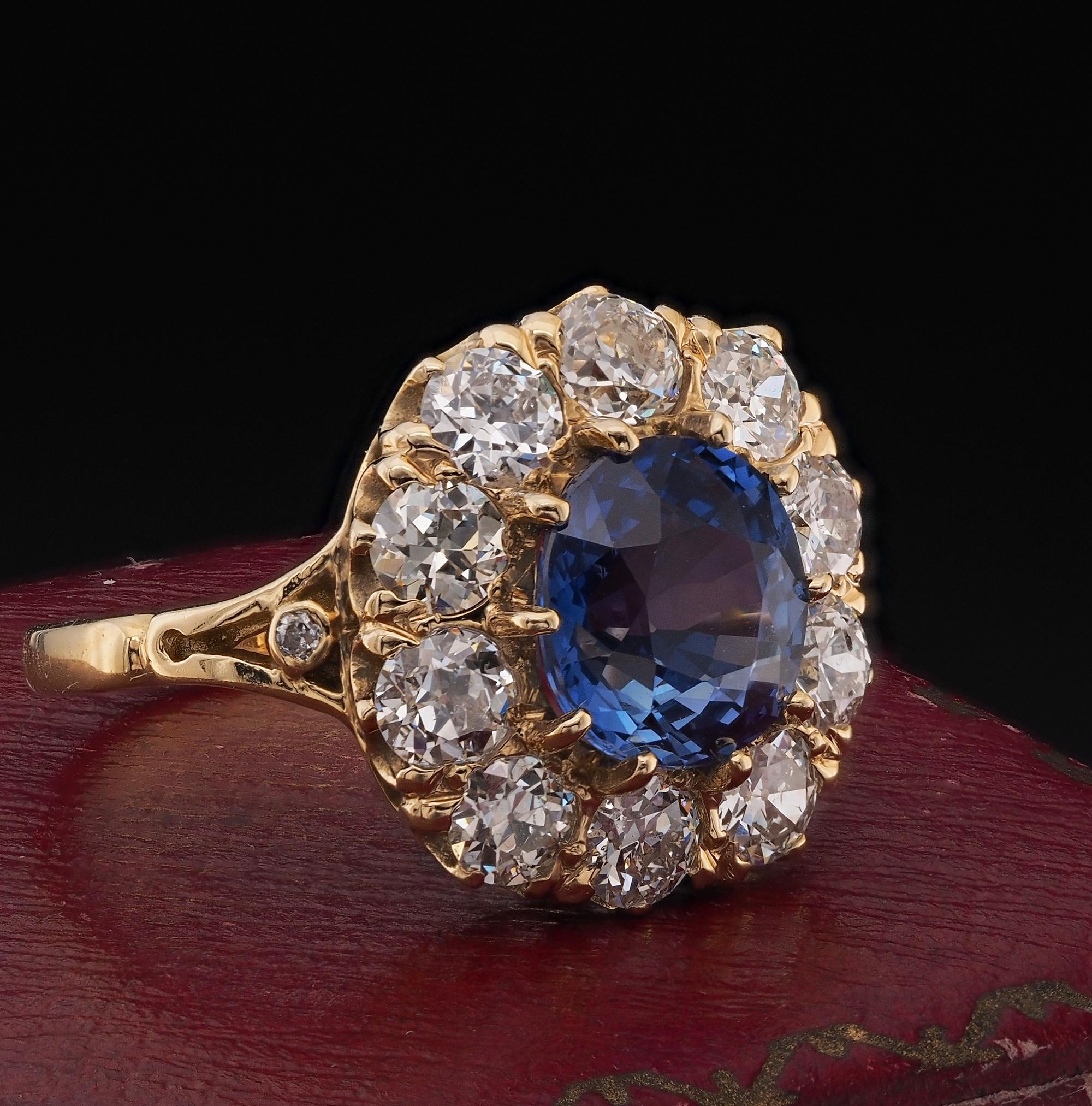 Late Victorian Victorian 3.60 Ct Certified Burma Natural Sapphire 2.30 Ct Diamond Ring For Sale