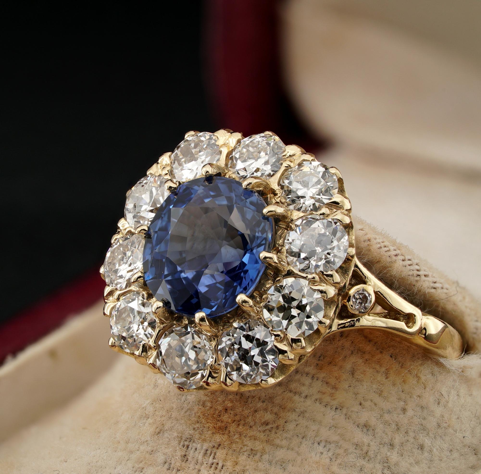 Women's Victorian 3.60 Ct Certified Burma Natural Sapphire 2.30 Ct Diamond Ring For Sale