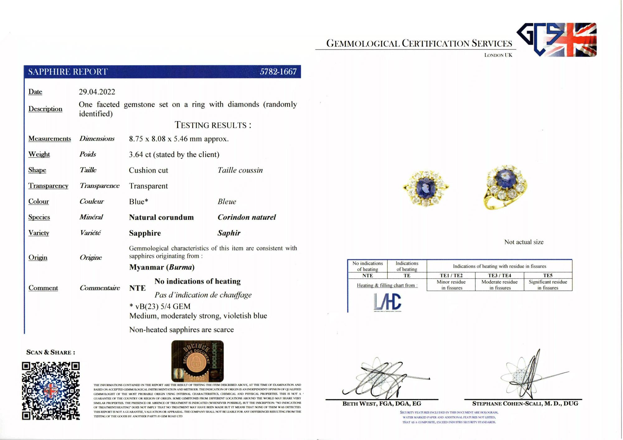Viktorianischer 3,60 Karat zertifizierter burmesischer natürlicher Saphir 2,30 Karat Diamantring im Angebot 2