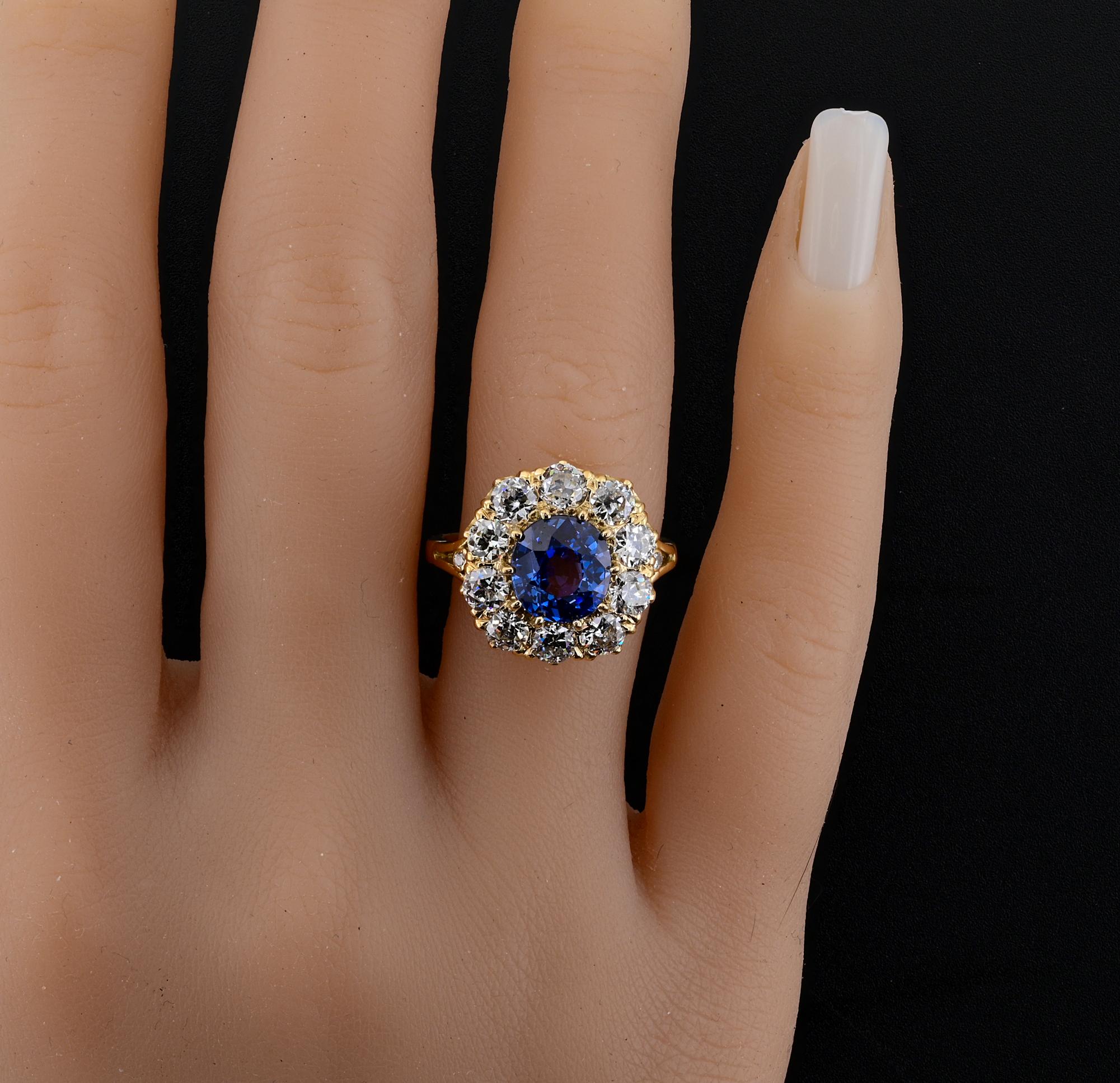Victorian 3.60 Ct Certified Burma Natural Sapphire 2.30 Ct Diamond Ring For Sale 3