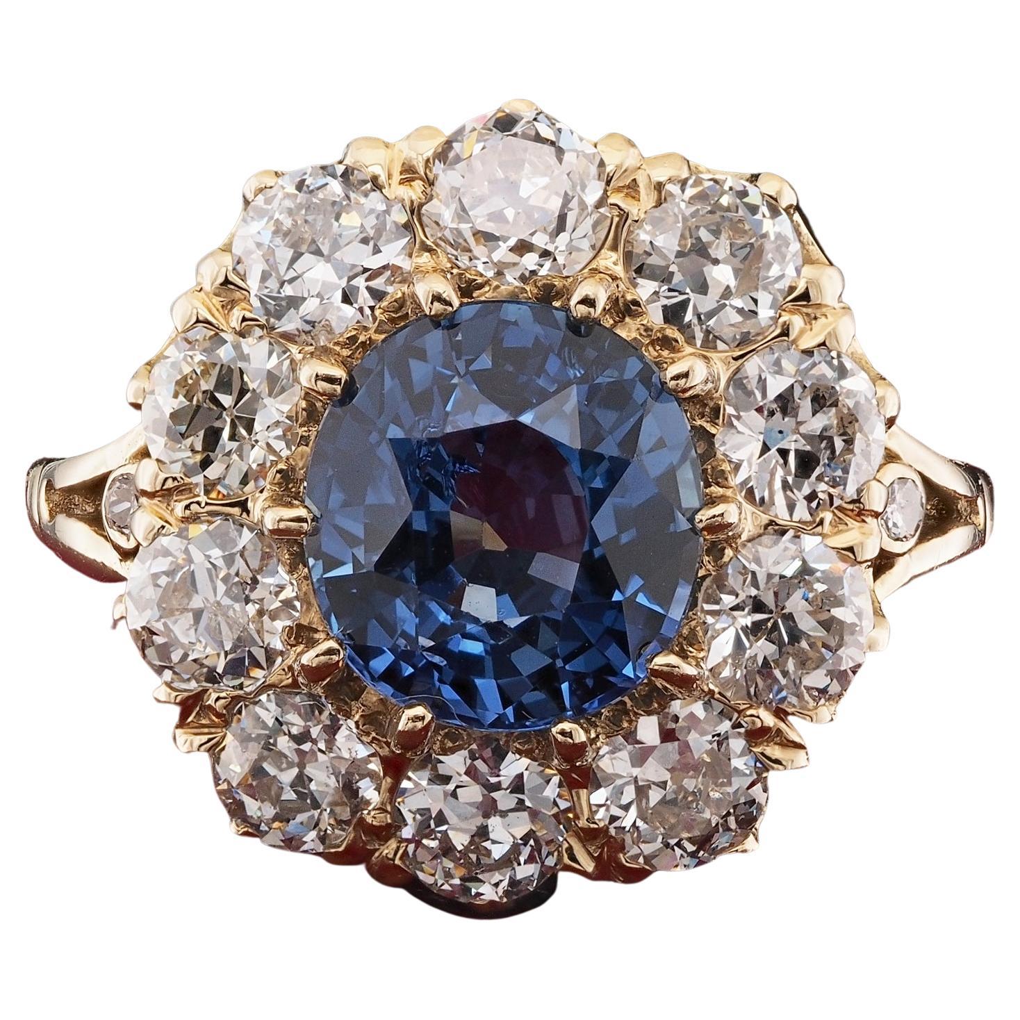 Victorian 3.60 Ct Certified Burma Natural Sapphire 2.30 Ct Diamond Ring For Sale