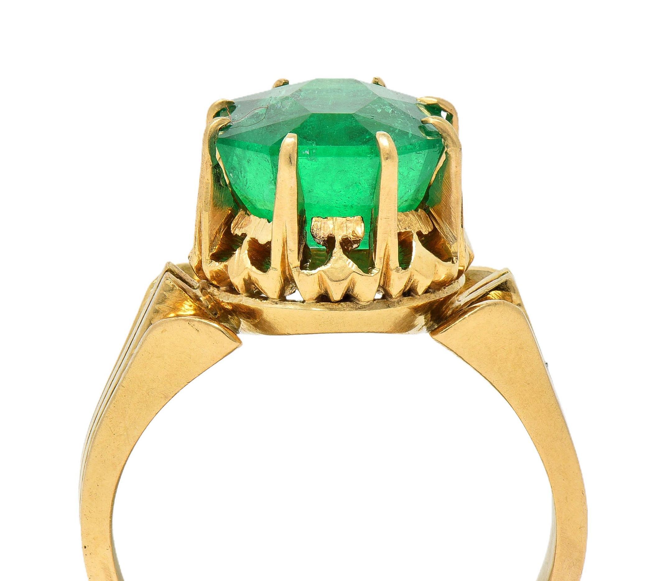 Victorian 3.60 CTW Colombian Emerald 14K Yellow Gold Antique Solitaire Ring GIA 5